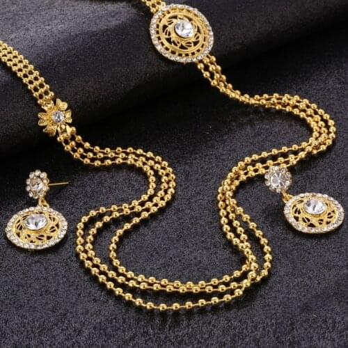 Gothic 24K Gold Filled Jewelry Sets Hollow Indian Dubai Jewelry Sets Multilayer Pendant Necklace Earrings Set for Women