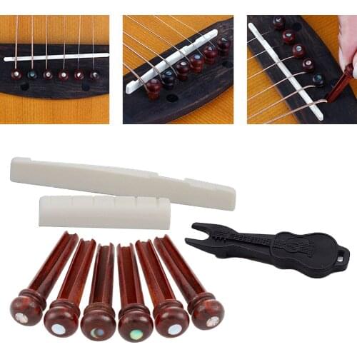 6pcs Acoustic Guitar Bridge Pins Puller Pulling Remover Extractor Tool with Guitar Saddle Nut Repair Parts Accessories