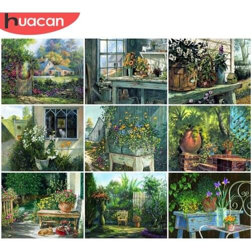 HUACAN 5D DIY Picture By Numbers Garden Landscape Wall Art HandPainted Oil Painting By Number Flower Decoration