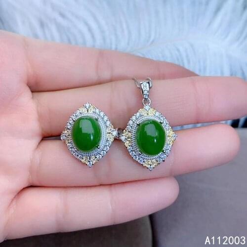 KJJEAXCMY Fine Jewelry 925 sterling silver inlaid natural Jasper female ring pendant set fashion Support detection