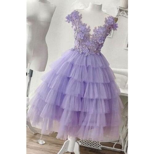 Short Evening Dress Tulle Lace Purple A-line Bride Party Formal Dress Homecoming Graduation Dresses Robe De Soiree