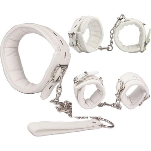 Leather Handcuffs Bondage,Thick Interior Lining BDSM Collar With Leash ,Ankle Cuffs,Sex Toys For Couples Adult Games