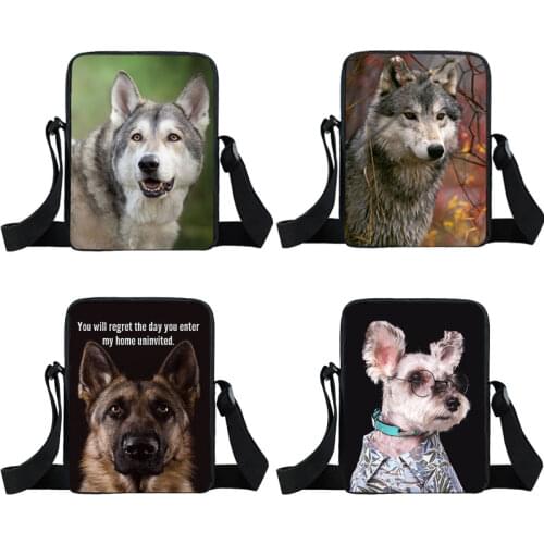 Cool howling wolf wolfhound shoulder bag man handbag mens crossbody bags students boys book bag animal mini messenger bags