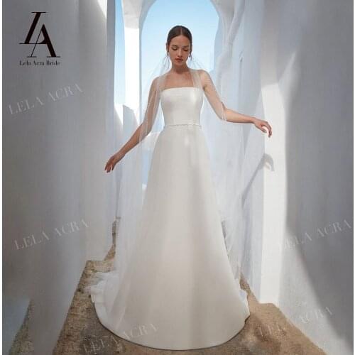 LelaAcra Sleeveless Wedding Dress 2022 Vintage Satin Bow A-Line 2 In 1 Removable tail Princess Bride Gowns NE33 Vestido de Noiva