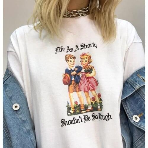 HAHAYULE-JBH Life as a Shorty Shouldn't Be So Rough Letter Print Top Summer Fashion Tshirt