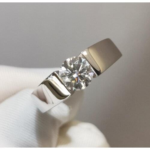 14K White Gold men Ring excellent cut Moissanite 1ct Carat D Color Engagement Anniversary gift Seiko Thick Gold Inlay