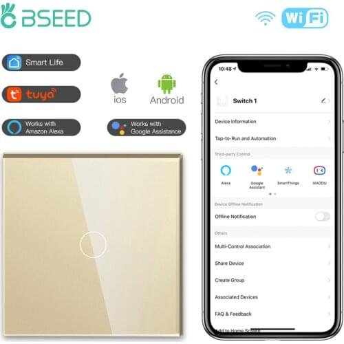 BSEED Wifi Wall Touch Switches 1/2/3Gang 1/2/3Way Smart Light Switches Wireless Switch Controller Support Google Home Smart Life