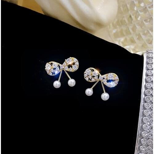 2020 New S925 Small Exquisite Bow Earrings Femininity Irregular Rhinestone Earrings Earrings Jewelry