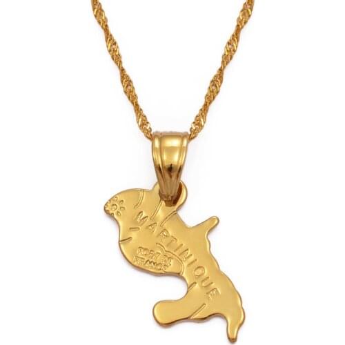 Anniyo Map of Martinique Necklace Pendants for Women Gold Color Jewelry France Martinique Maps Gifts #064602