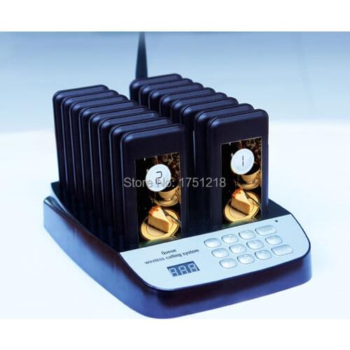 Restaurant Pager Wireless Waiter Paging Queuing Calling System Buzzer Quiz With 1 Keypad Transmitter + 16 Pagers for Cafe Church