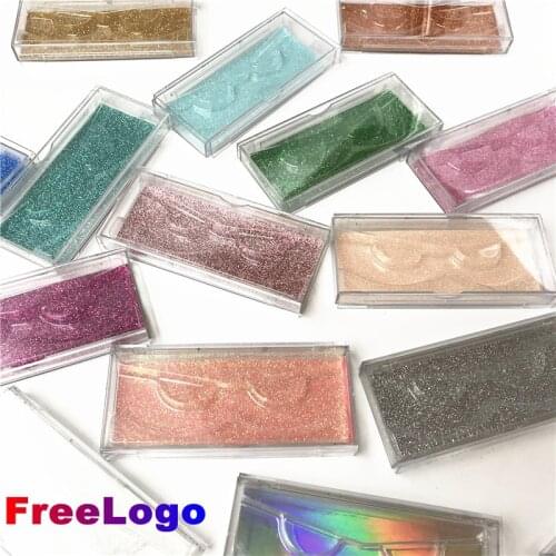 Wholesale lash case eyelash packaging box free logo makeup acrylic sliding plastic case with clear tray holder glitter paper