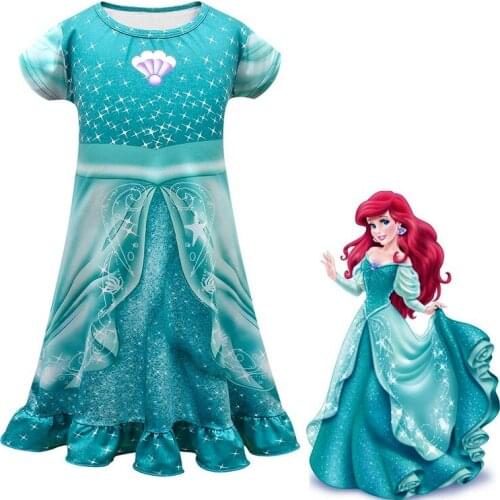 Baby Girl Dress Cartoon Mermaid Sleeping Beauty Princess Dress for Girls Halloween Clothes Christmas Pink Dress Boutique