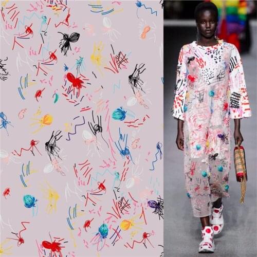 Polyester satin fabric dress graffiti custom printed color animation cloth DIY sewing handmade patchwork 119