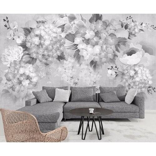 CJSIR Custom Wallpaper Pastoral Hand-painted Black and White Floral Sofa TV Background Wall Living Room Bedroom 3d Wallpaper