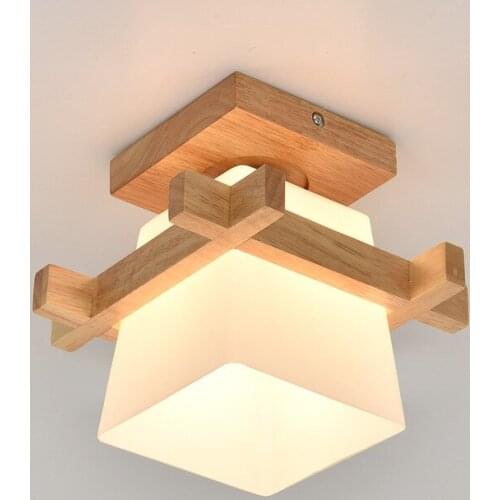 Tatami Japanese Ceiling Light for Home Lighting Glass Lampshade E27 LED Ceiling Lamp Wood Base Hallways Porch Fixtures ZM1111