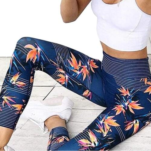Yoga Pants Womens Fitness Sport Leggings Stripe Printing Elastic Gym Workout Tights S-XL Running Trousers Plus Size