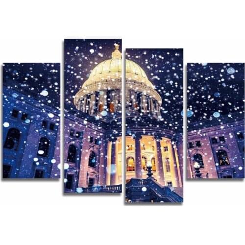 Modern Romantic The White House Snow Canvas Arts Painting HD Wall Home Decor For Living Room Unframed Modular Arts New Year Gift