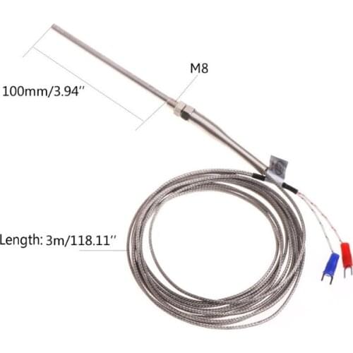3m/10ft K type Thermocouple 100mm Probe Stainless Steel High Temperature Sensor