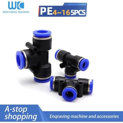 5pcs Pneumatic trachea quick connector three-plug T-shaped tee PE4 PE6 PE8 PE10 PE12 PE16