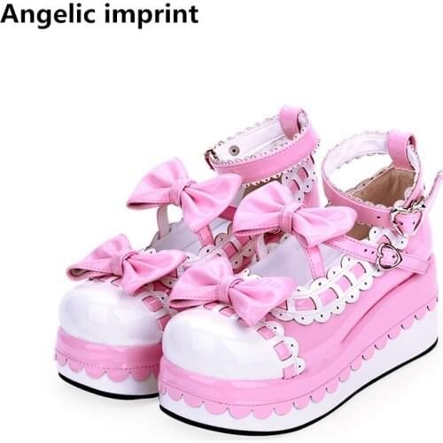 Angelic imprint woman mori girl lolita cosplay shoes lady high wedges heels pumps women princess dress party shoes 7cm 33-47