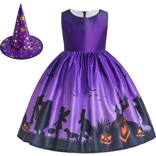 Halloween Vampire Costume Pumpkin Witch Cosplay Christmas Princess Children Party Summer Dress with Hat Vestidos Girls Clothes
