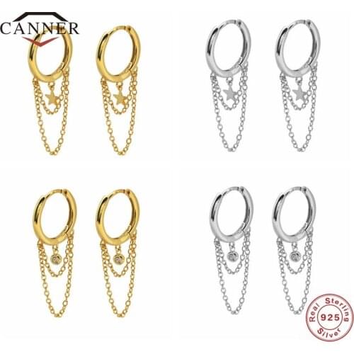 CANNER 925 Sterling Silver Fashion Trendy Tassel Chain Hoop Earrings For Women Piercing Earings Ear Buckle Jewelry Pendientes