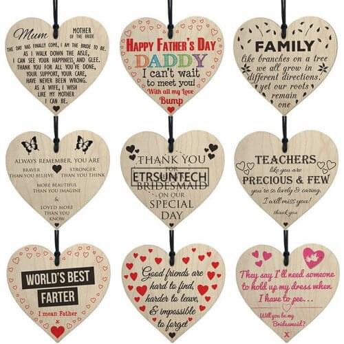 10Set Wooden LOVE Chip Hanging Gift Pendant Heart Shape Letter Friendship Wine Bottle Decor Pendant Tags