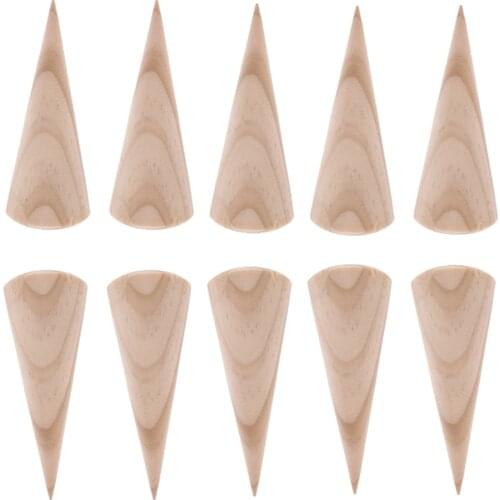 10 Pieces Unpainted Cone Wooden Ring Jewelry Display Stand Holder 3 X 8 cm