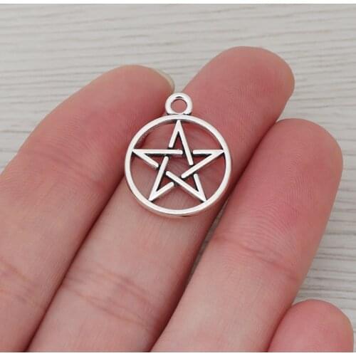 20 x Tibetan Silver Pentacle Star Pentagram Round Charms Pendants For Necklace Jewelry Making Findings 18x18mm