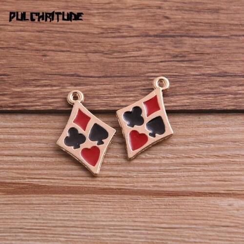6pcs 17*26mm Alloy Metal Drop Oil Playing Cards Charms Pendant For DIY Bracelet Necklace Jewelry Making