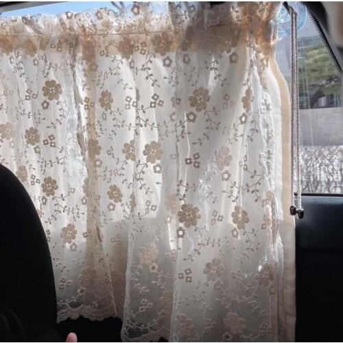 White Lace Sheer Curtains Embroidered Princess Tulle Drapes for Car Double Layer Cars Window Screening Panels With Suction Cups
