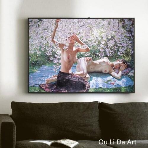 Free shipping nude art prints oil painting cherry tree sleeping beauty oil painting on canvas hotel decoration picture