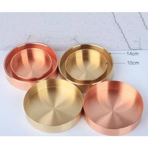 Large Capacity Round Copper Storage Tray Sundries Storage Trays Jewelry Organizer Desk Dish Home Decoration Kitchen Storage