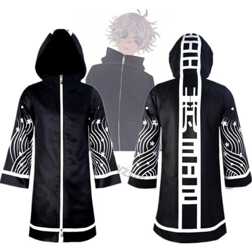 Tokyo Revengers leader Wakasa Imaushi Cosplay Black hooded Cloak Costume Uniform Top Halloween Men Women Carnival Suit