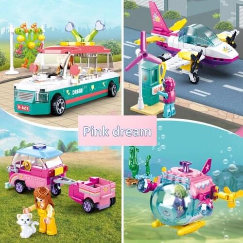 Sluban Princess Pink Dream Girl Assembled Airplane Courtesy Car Model Building Blocks Toys For Children Kids Toys Birthday Gifts