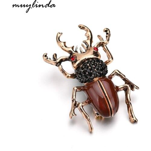 Muylinda Insect Enamel Brooch Pins Bug Beetles Rhinestone Brooches Jewelry Designer Brooches For Men Women