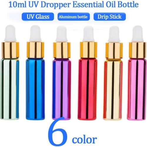 MUB- 6pcs 10ML Dropper Essence Liquid Oil Bottle High-grade UV Glass Essential Oil Bottle Gold Cap Perfume Bottle Cosmetics Case