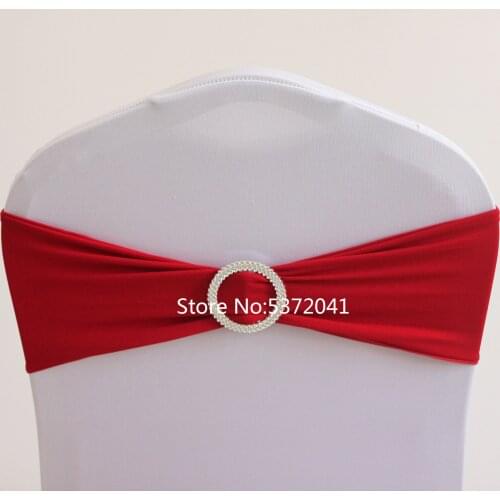 Hot Sale 15×35cm Burgundy Spandex Bands/Lycra Band/Chair Covers Sash With Crystal Round Buckle For Wedding&Banquet