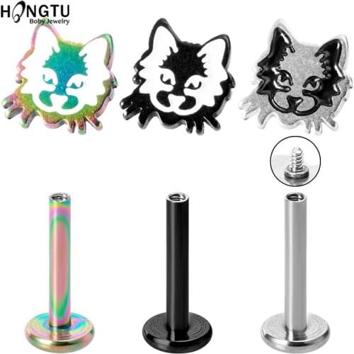 HONGTU 1PC 16G Surgical Steel Cat Labret Monroe Lip Ring Piercing Tragus Helix Earring Stud Piercing Jewelry for Women Gifts 8mm