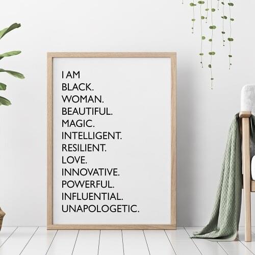 I am Black Quote Canvas Painting Black White African American Woman Posters and Prints Nordic Wall Art Pictures for Living Room