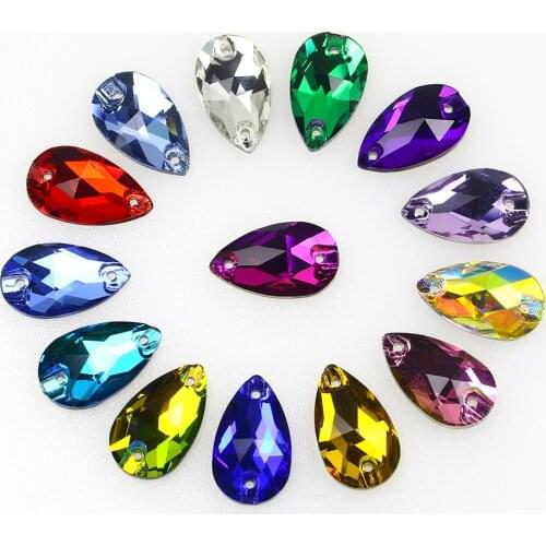 Teardrop Sew On Rhinestones applique Colorful Flatback Glass crystals Strass Sewing Rhinestone for needlework clothes shoes bags
