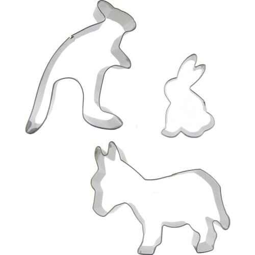 Kangaroo, Small White Rabbit, Donkey shape 3 piece biscuit cutting molds, baking tools, cake decorating soft candy tools