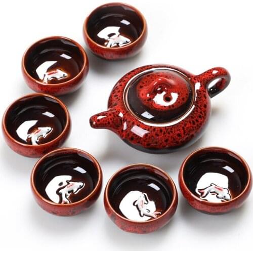 7Pcs/Lot Ceramic Ice Crack Glaze Exquisite Celadon Tea Set Including 6 Cups + 1 Tea Pot Jingdezhen Kung Fu Water Mug Gifts