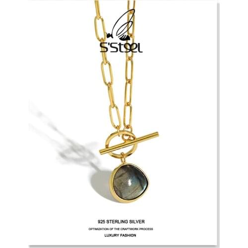 SSTEEL Korean Necklaces For Women 925 Sterling Silver Designer Luxury Labradorite Pendants Necklace Colar Prata 925 Jewellery