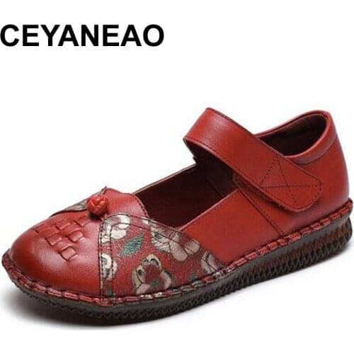 CEYANEAO Spring Autumn Genuine Leather Slip On Loafers Women Flats Vintage Soft Bottom Casual Driving Shoes Women Moccasins