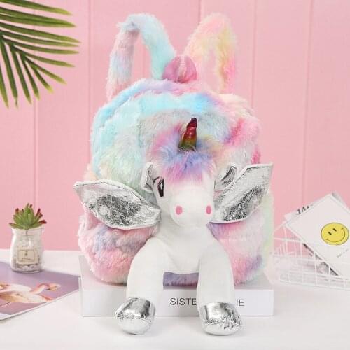 Baby Girl Unicorn Fur Backpack Cute Children 3D Zipper Schoolbag Mini Kid Toy Doll Backpack For Kidergarten New Plush Bag
