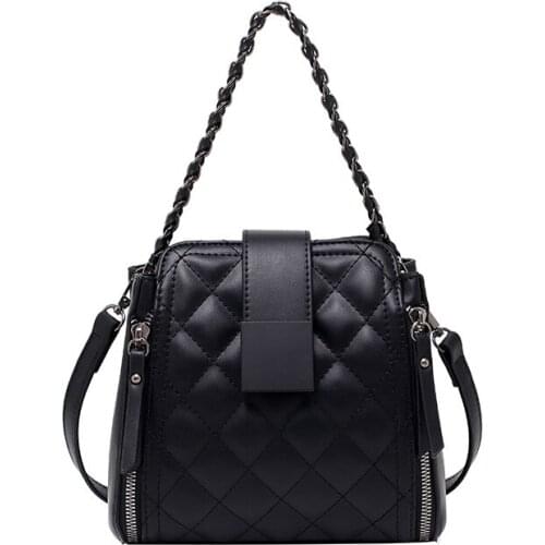 Fashion Women Shoulder Bucket Bags Chain Tote Bags PU Leather Luxury Women Brand Handbags Diamond Lattice Female Crossbody Bags