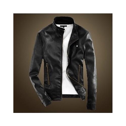 Men casual leather jacket Autumn England Style Korean Slim Stand Collar Zipper Design Jacket Coats Men