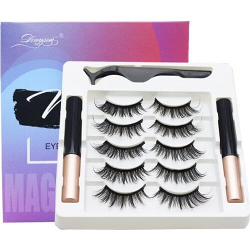 Magnetic Eyelashes Set Full Strip 5 Pairs Natural Cilia False Eyeliner Dramatic Volume Thick Synthetic Eye Lashes Makeup Tool