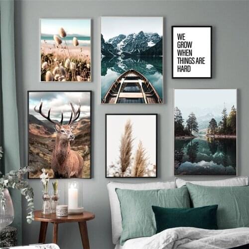 Wall Art Canvas Painting Nature Scenery Poster Scandinavian Grass Mountain Lake Picture Home Decor Print for Dormitory Design